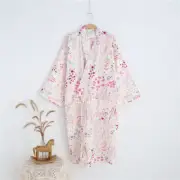 Women Cotton Floral Printed Kimono Yukata Khan Steamed Bathrobe Nightwear