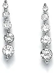 [JewelryWeb] 925 Sterling Silver CZ Simulated Diamond Journey Earrings Stud Earring for Women
