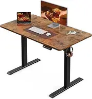 BilySen Electric Standing Desk, Height Adjustable Sit Stand Desk with Hooks for Home Office, Metal Frame Stand up Desk with Powerful Motor, Ergonomic Computer Desk for Home Office 100×55CM(Brown)