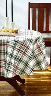 Holiday Time Christmas Green Red Plaid Vinyl Tablecloth, 60" x 84" Rectangle-NEW