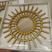 9 Inch Rustic Styled Sunburst Bohemian Hanging Plastic Mirror