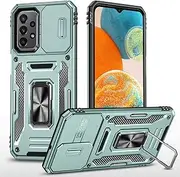 Slide Camera Cover for Samsung Galaxy A23 5G/4G,Kickstand with Built-in 360° Rotate Magnetic Ring Stand Shockproof Protective Armor Cover,Green