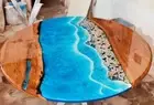 Ocean Epoxy Resin Live Edge Top Accacia Wood Table Top For Bar & Restaurant