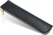 Sluxa Leather Pencil case, Thin Soft Pen Bag, Small Pencil case for Adults,Senior Leather Minimal Pencil Pouch with Zipper.