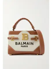 [Balmain] Balmain - B-buzz 22 Leather-trimmed Embroidered Canvas Shoulder Bag - Beige - One size One size Neutrals
