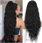 Beauty Curly Drawstring Ponytail Clip In Hair Extensions Hair Ponytail Wig Hairpiece False Deep Wave Accessories(Black,22inch)