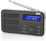 Portable DAB Radio - August MB225 - DAB/DAB +/FM - RDS Function, 40 Presets, Stereo/Mono Portable Digital Radio, Dual Alarm, Rechargeable Battery, Headphone Jack (Black)