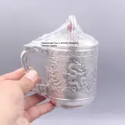 Solid S999 Fine Silver Tea Cup Vintage Flying Dragon Mug Coffee Cup 6.2inch