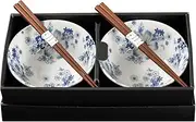 Omotenashi Hana Tsudoi Donburi Bowls & Chopsticks Set of 2 - Mino Ware Made in Japan