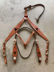 Premium Quality Western Leather Headstall Breast Collar Set Brown Basketweave