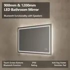 900 1200 1500mm LED Light Bathroom Mirror Bluetooth Speaker Touch Switch IP44