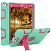 Rugged 3-Layer Heavy Duty Shock Proof iPad 234 Mini Pro Air Case Shell Cover Mint Green+Rose For iPad 6th Gen 2018 9.7"