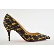Christian Louboutin Clare 80 Soie Leopard Brown Black Silk Classic Heel Pump 37