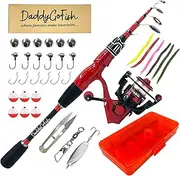 DaddyGoFish Spinning Fishing Rod and Reel Combo Set with Tackle Box | Fishing Pole | Carbon Fiber Telescopic Fishing Rod Kit | Spinning Reel for Travel Saltwater Freshwater Fishing Gear Kit