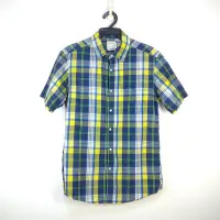 在飛比找Yahoo!奇摩拍賣優惠-230401男裝品牌LATIV深藍黃綠格紋短袖襯衫 M 有黃