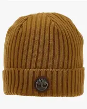 Timberland Men Ribbed Watch Cap Beanie With Metal Logo Plate Brown O/S NWT