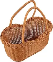 SEWOART Handwoven Storage Basket Woven Picnic Basket with Sturdy Handle for Fruits Vegetables and Snacks Lightweight Design for Camping Outdoor Parties and Home Organization