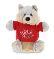 DolliBu I LOVE YOU Super Soft Plush Wolf Hand Puppet with Red Shirt Gift - 9"