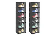 SOGA 2X 6 Tier Black Portable Shoe Organiser Sneaker Footwear Folding Plastic Bin Stackable Storage Box with Magnetic Door