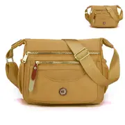 Multi-Pocket Splash-Proof Nylon Crossbody Shoulder Bag-Dark Yellow