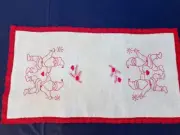 TABLE RUNNER LINEN with red lace 32"long and 17"wide New $ 128.00