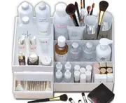 Makeup Organiser, Cosmetic Storage Box, 2 Drawers, Dressing Table, Make-Up Organiser, Storage for Bedroom, Bathroom, Colour, White