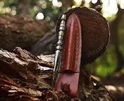 AU HUNTING EXPERT Custom Handmade Damascus Fix Blade Tri Edge Knife with Sheath Tri Edge blade,steel Knife- 9 Inches Knife With Sheath, Hunting Expert