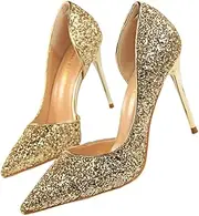 [Holibanna] Fashion High Heels Sequins Pointed Toe Thin Heel Perfect for Banquet Size 40 Eu39 Us8 Uk5.5 Golden