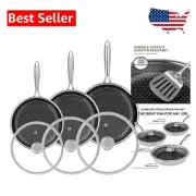 3-Piece Nonstick Frying Pans with Lid - Durable Tri-Ply Stainless Steel Set
