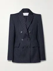[Alex Perry] Alex Perry - Double-breasted Metallic Pinstriped Twill Blazer - Navy - UK 6 UK 6 Blue