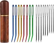 ZANZER 17pcs Large Eye Sewing Needles Kit, Stainless Steel Large-Eye Blunt Needles & Bent Tapestry Needles, Sharp Tapestry Needles Hand Knitting Needles with Wooden Needle Case for Crochet Projects