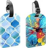 [WOSHJIUK] Luggage Tags,2 Pack Labels Suitcase Tags,Watercolor Blue Butterfly,Luggage Tags Privacy Protection Travel Bag Tag