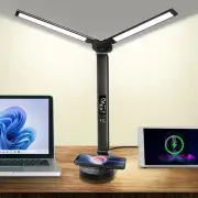 LED Desk Lamps for Home Office, Double Head Table Lamp with Wireless Charger,...