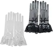 [VALICLUD] 2 Pairs Bridal Dress Gloves Elegant Knitted Lace Wedding Accessories White Black Elastic Gloves for Special Occasions for Engagements Parties