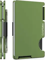 [MIFANYO] Mens Wallet, Minimalist Card Holder with Cash Strap, Slim Metal Front Pocket Wallet, RFID Blocking, Army Green, PM-10, PM-Army Green, Classic