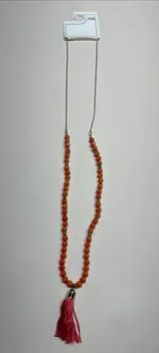 Gold Tone Coral Beaded Tassel 34" Fashion Long Necklace Adjustable New