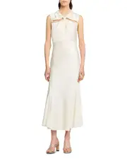 Sandro Rhinestone Trim Satin Maxi Dress