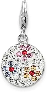 [JewelryWeb] 925 Sterling Silver Polished Fancy Lobster Closure Multicolored Crystal Flower Disc With-Lobster Clasp Charm Pendant Necklace 25x12mm