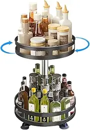 Rotating Spice Rack, 2 Tier Height Adjustable Spice Organization for Cabinet, Metal Seasoning Organizer Turntable Spice Organizer for Table Top Pantry Kitchen Storage