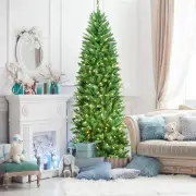 Costway2.1M Artificial Pencil Christmas Tree with Warm White UL-listed Lights for Decorations
