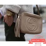 二手GUCCI 古馳SOHO DISCO BAG 308364 浮雕G流蘇斜背包 相機包 黑色/粉色