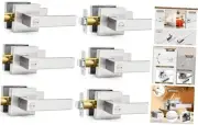 Square Door Lever Privacy Door Lock Handleset, 6 Pack Satin Nickel Finish