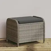 Garden Stool with Cushion Grey 58x46x46 cm Poly Rattan,Comfortable Outdoor Garden Stool in Durable Poly Rattan with Removable Cushion