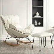 Rocking Chair Nursery Upholstered Glider Rocker with Ottoman,Modern Accent Sofa Chairs Relax Lounge Leisure Chair with Wood Legs for Living Room Bedroom Offices (Color : White)