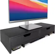Computer Monitor Stand Riser with 2 Storage Drawers for Desk, Premium Bamboo Des
