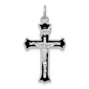 Sterling Silver Rhodium-Plated Enameled Inri Crucifix Charm