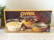 Vintage Pyrex Butterfly Gold 3 Piece Bake, Serve & Store Set-New in Sealed Box!