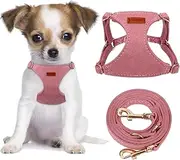 [chede] No Pull Puppy Harness and Multifunction Dog Leash Set- 8 Colors Soft Adjustable No Choke Escape Proof Cute,Lightweight Pet Vest Harness for Small and Medium Dog (XS, Antique Pink)