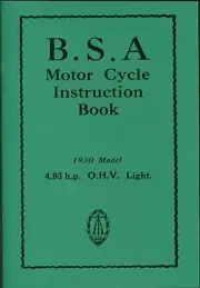 BSA Light Deluxe 4.93 hp Instruction Book 1930 Vintage Motorcycle Manual