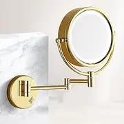 8.5 Inch Magnifying Makeup Mirror with LED Lights, Hard Wired Wall Mounted Adjustable Cosmetic Mirror, Brass Double Sided Vanity Mirror, Bathroom Shaving Mirror with Switch,Gold,10X
